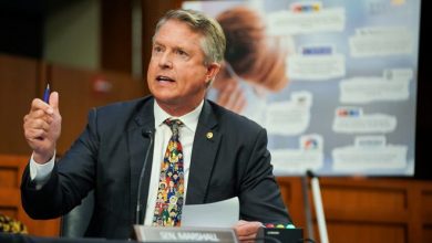 Sen. Roger Marshall (R-KS) asks questions during a Senate Health, Education, Labor, and Pensions Committee hearing to discuss reopening schools during Covid-19 at Capitol Hill on Sept. 30.