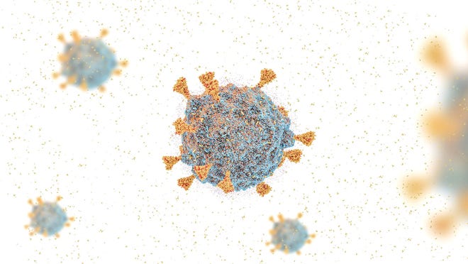 Close up image of the omicron variant of the novel coronavirus.