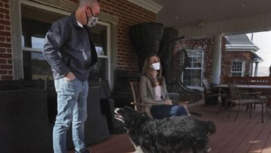 Gov. Spencer Cox and his wife, Utah first lady Abby Cox, are joined by their dog Shadow as they talk about the 2020 election from their family’s farmland in Fairview, Sanpete County on Dec. 9, 2020.