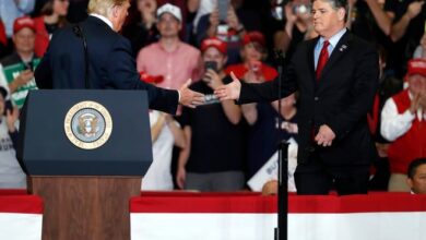 President Donald Trump and Sean Hannity during a 2018 rally in Missouri.