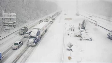 This image provided by the Virginia department of Transportation shows a closed section of Interstate 95 near Fredericksburg, Va. Monday Jan. 3, 2022. Both northbound and southbound sections of the highway were closed due to snow and ice.