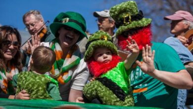 A St. Patrick's Day float passes through Springdale during the holiday parade on March 19, 2016.