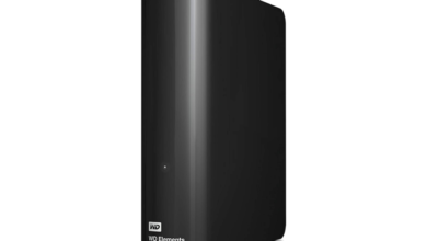 A black desktop hard drive facing from right.