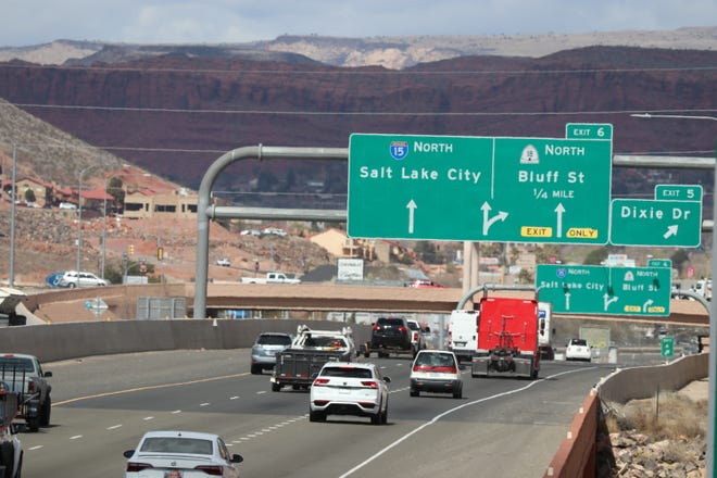 Vehicles negotiate Interstate 15 as it moves through St. George in this file photo from March. The fast-growing city and the rest of Washington County have experienced a tight labor market in recent months.