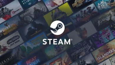 Steam-Logo mit PC-Spielen im Hintergrund
