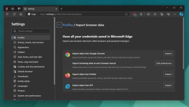 Edge settings import window